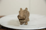 Front view of the vintage bronze hippo showing its hand-formed, textured snout.