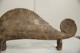 Hand-etched texture, ridged back, and coiled tail of the vintage bronze chameleon.