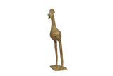 Collectible vintage African bronze long-legged bird sculpture with a textured golden finish.
