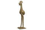 Vintage African long-legged bird sculpture in bronze with a weathered patina.
