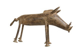 Vintage African Bronze Warthog sculpture with long legs, prominent tusks, and an aged patina.