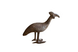 Vintage African bronze Kori bustard bird with a textured body and dark aged patina.