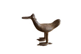 Vintage African Bronze Flat Billed Bird sculpture, handmade with aged dark brown patina.