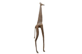 Vintage African bronze alloy giraffe sculpture with a stylized long neck and aged patina.