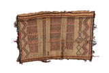 Vintage African Tuareg handwoven straw mat with geometric black and red patterns, 1'5