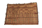 Vintage African Tuareg handwoven straw mat, geometric tan, red, black design. 1'5