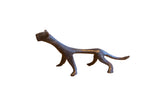 Vintage handmade African cheetah sculpture with a stylized form and dark patina.