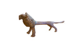 Vintage handmade African lion sculpture, mid-20th century, with textured mane and bronze patina.