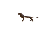 Vintage handmade African lion sculpture with a stylized form and dark patina.
