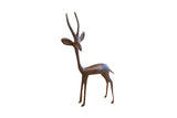Vintage African gazelle sculpture with a dark patina, shown in a left-facing profile.