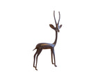 Vintage African right-facing gazelle sculpture with a slender body and dark metal patina.