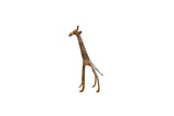 Vintage handmade African giraffe sculpture with a textured body and aged bronze patina.