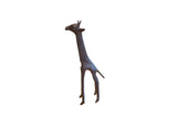 Vintage African giraffe sculpture with a dark patina and elongated, textured body.