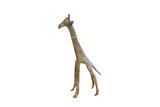 Vintage handmade African giraffe sculpture with a textured, oxidized patina.
