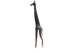 Tall, stylized vintage African giraffe figurine with a textured dark brown patina.
