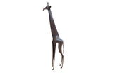 Slender handmade vintage African giraffe figure with a dark, textured patina.