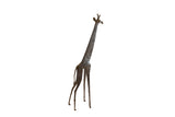 Large vintage African giraffe sculpture with a stylized, elongated form and dark, rustic patina.