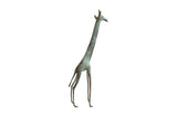 Medium vintage African giraffe sculpture, 12 inches tall, with mottled greenish-brown patina.