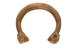 Antique African copper snake cuff bracelet with a worn patina and stylized geometric ends.