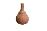 Antique North African red slip ware vase with a bulbous body and tall, slender neck.