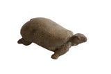 Vintage African tortoise sculpture with a hand-carved, textured shell and an earthy brown finish.