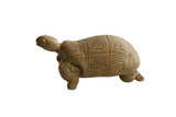 Vintage handmade African tortoise sculpture with carved geometric patterns on its shell.