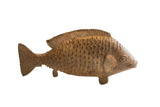 Vintage African fish sculpture with rustic carved scales and a weathered texture.