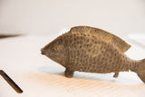 Aged, earthy patina and hand-carved scales on the vintage African fish sculpture.