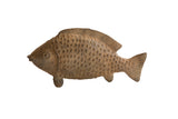 Vintage African fish sculpture with a hand-carved body, textured scales, and an earthy brown finish.