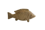 Vintage African fish sculpture with hand-carved scales and a rustic, earthen-toned patina.
