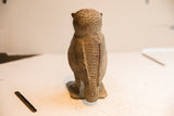 Back view of the vintage owl sculpture displaying hand-carved wings and feather texture.