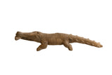 Vintage African Crocodile with Fish Sculpture with a hand-carved, textured body.