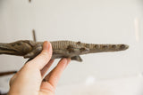 Profile view highlighting the carved texture and aged finish of the crocodile sculpture.