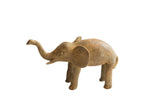 Handmade vintage African elephant sculpture with a rustic, earthy brown finish.