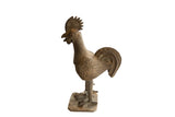 Vintage African rooster sculpture featuring rich, textured bronze-tone metal, 6.5 inches tall.