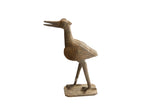 Handmade vintage African bird sculpture with a textured body and rustic brown patina.