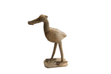 Stylized vintage African bird sculpture with a textured body and rustic brown patina.