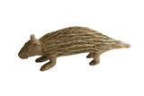 Handmade vintage African porcupine sculpture with a weathered green-brown patina and textured quills.