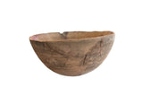 Antique hand carved African wooden bowl with incised geometric design and old repairs.