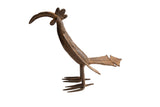 Vintage African bird casting with a stylized curved beak, comb, and dark metal patina.