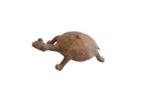 Handmade vintage African tortoise sculpture with textured shell in earthy brown, 2.5 by 4.5 inches.
