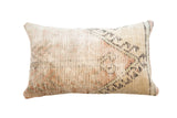 Hand-knotted Vintage Rug Fragment Pillow with muted ivory, terracotta, olive stripes, 20x12.
