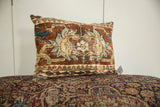 Reciprocating pawn design border in chestnut and sapphire on antique Ziegler Mahal pillow.