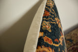 Intricate cypress tree motifs and textured pile on an antique Mahal fragment pillow.