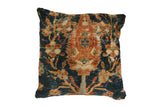 Late 19th century Ziegler Mahal pillow, central cypress tree in aged rust and deep teal, 24x24 inches.