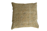 Vintage Turkish Sivas rug fragment pillow in beige with faded blue-green floral motifs, 24x24.