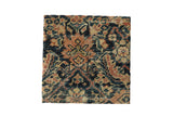 Antique Fereghan rug fragment art with a partial Herati design in rust, deep blue, and tan.