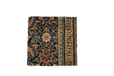 Antique Fereghan rug fragment art board with a navy Herati design and germinating vine border.