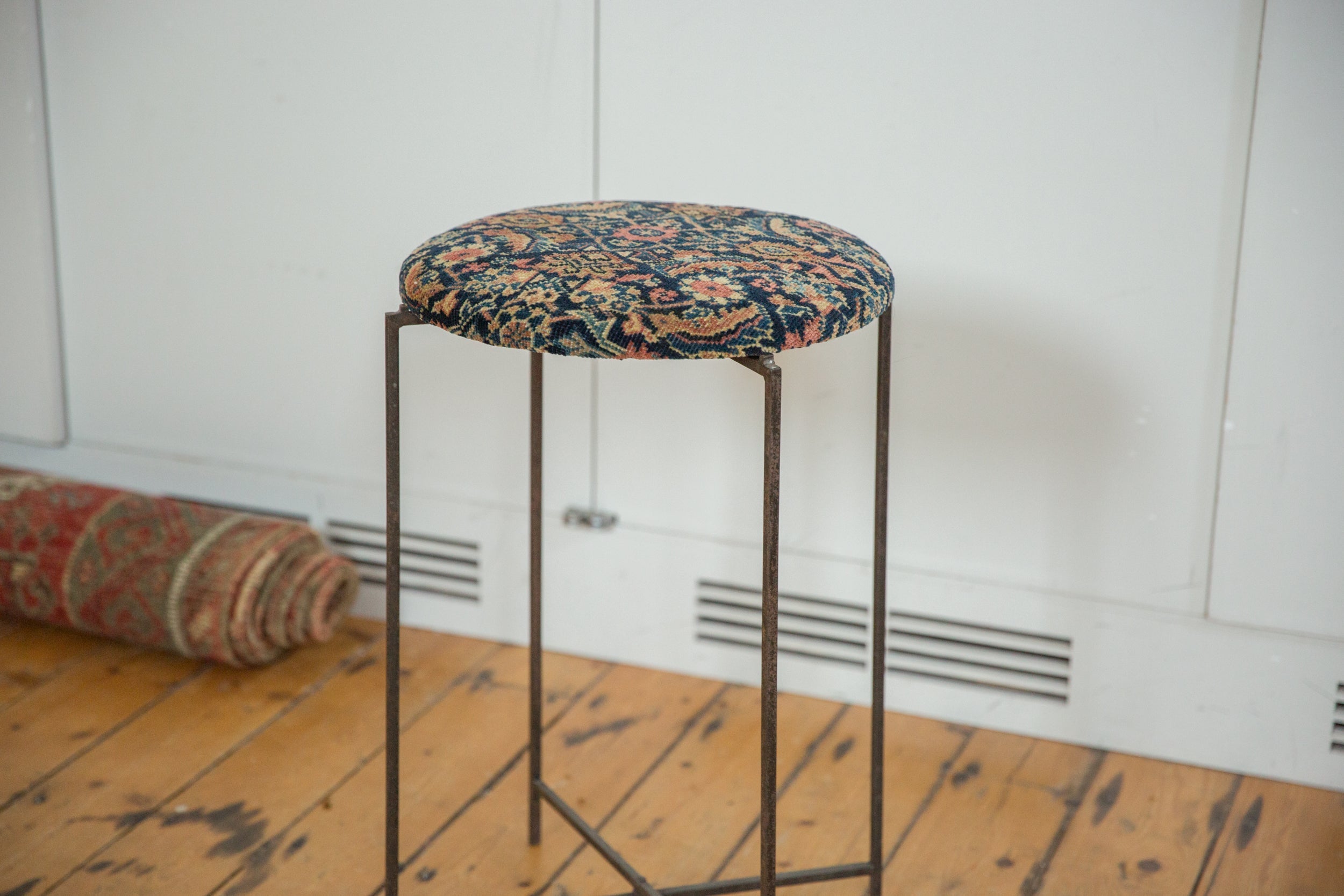 Reclaimed Antique Rug Fragment Side Table Stand 1 of 7 // ONH Item: AS3282A12722A, Image 1