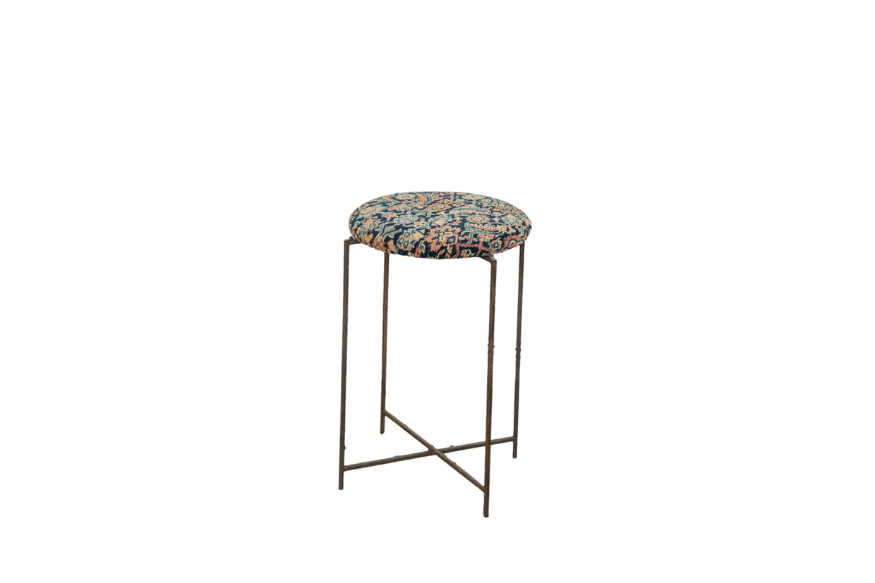 Reclaimed Antique Rug Fragment Side Table Stand 6 of 7